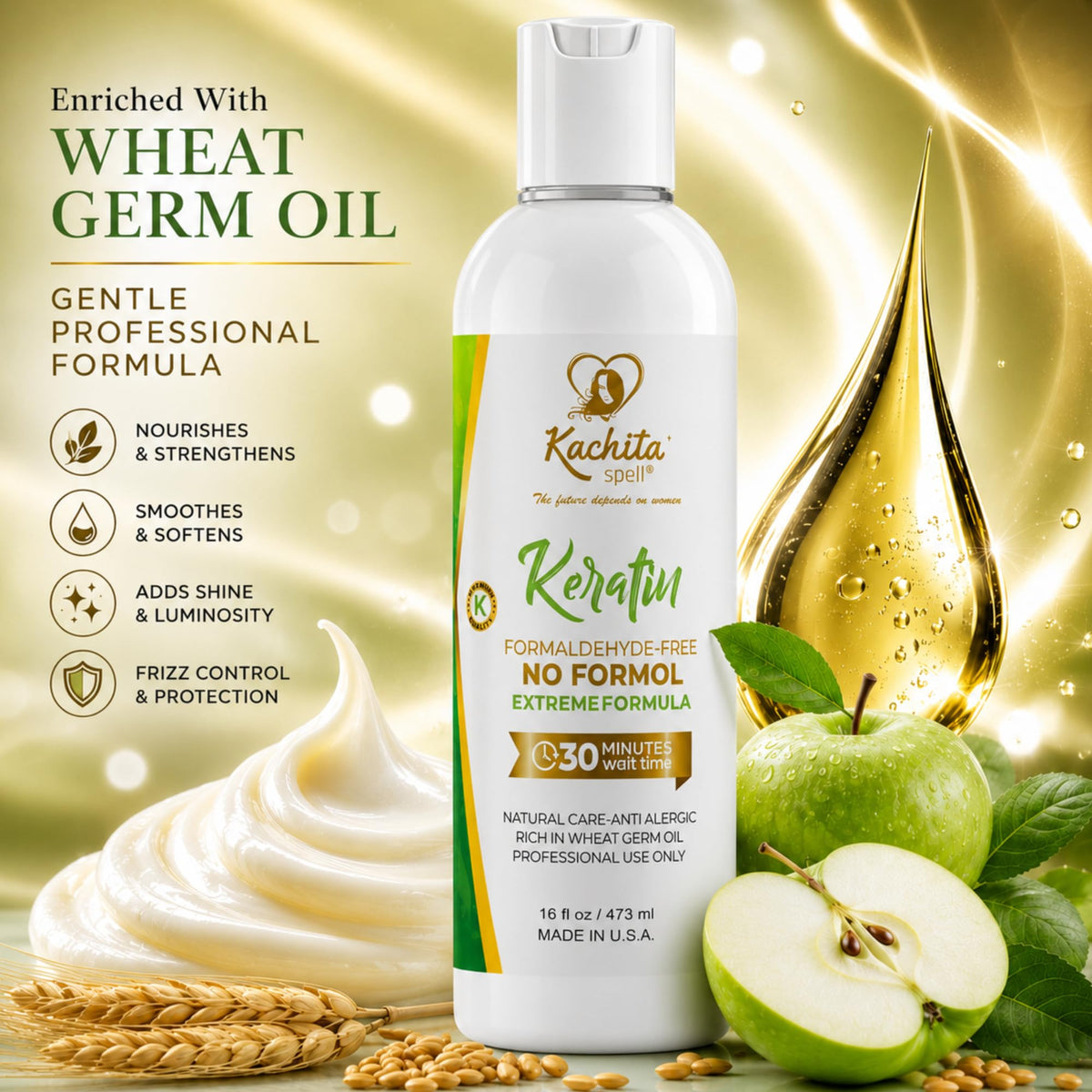 Kachita Spell formula texture close-up highlighting keratin-rich creamy texture for smoothness