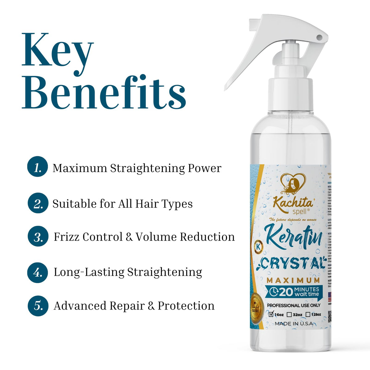 Kachita Spell spray texture close-up highlighting lightweight keratin formula benefit