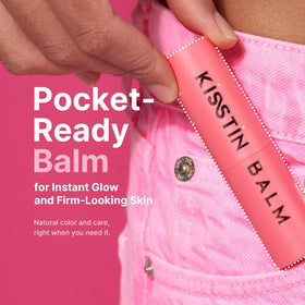 KAHI balm on lips demonstrating tint and hydrating finish benefit