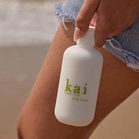 kai lotion texture close-up showing creamy shea butter absorption benefit
