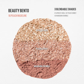 Kaja bento open palette top view displaying three peach shades for easy layering
