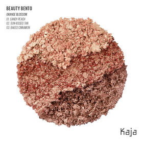 Kaja open stack top view displaying three peach-orange shimmer and matte shades