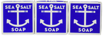 Kala front packaging of three sea salt soap bars showing product and sustainable badge benefits