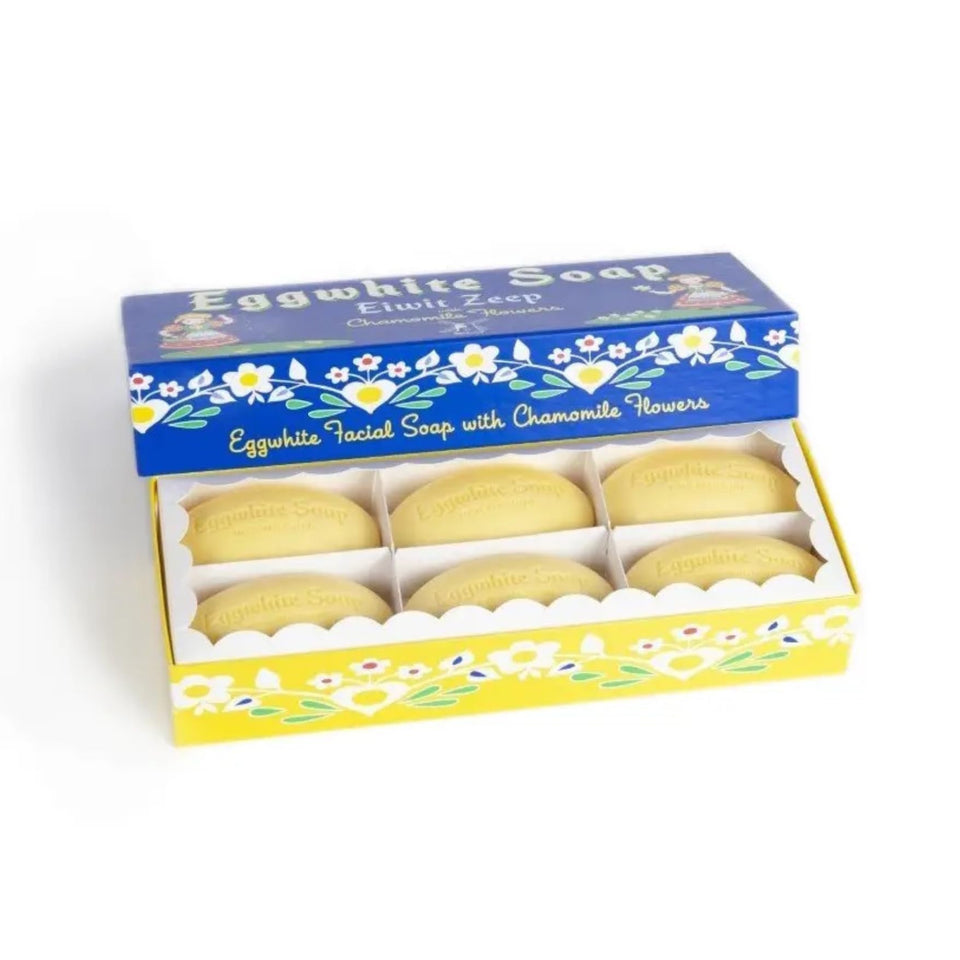 Kalastyle eggwhite soap front packaging showing six chamomile-scented bars and gift-ready box