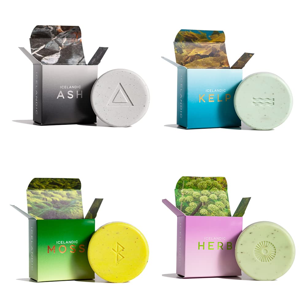 Kalastyle front view of four soap bars showing colors and labels, ideal variety