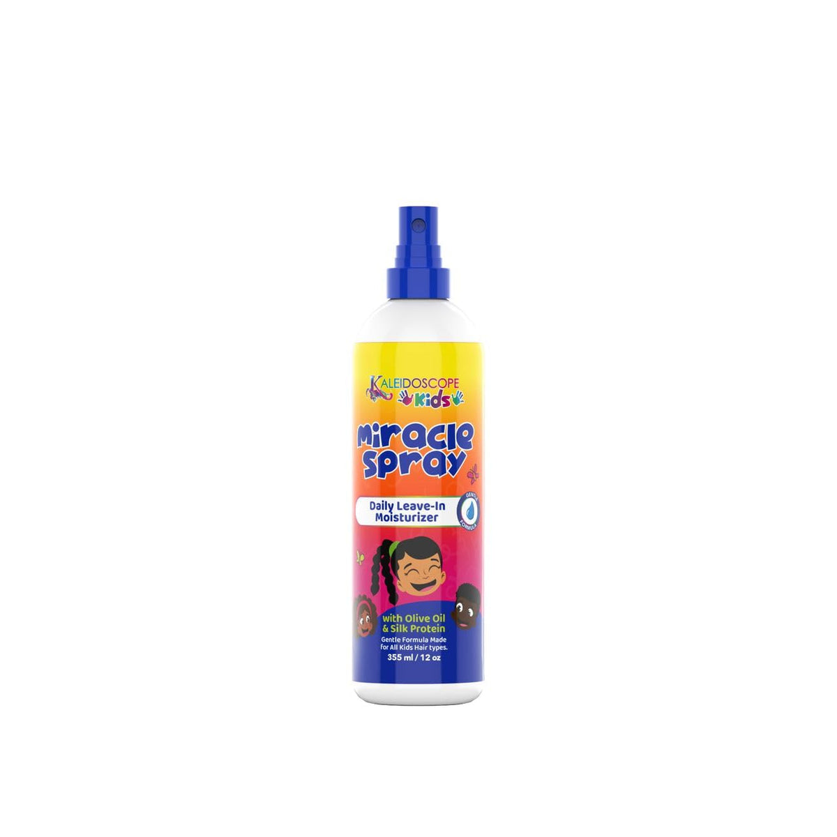 Kaleidoscope Hair Products front bottle image showing label and 12 oz size for easy identification and storage