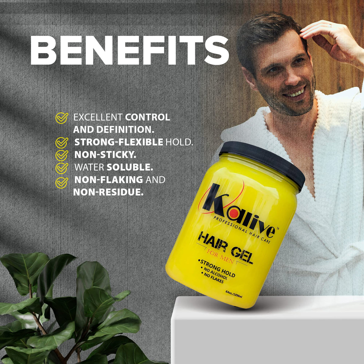 KALIVE 2 STYLE man applying gel demonstrating easy styling control