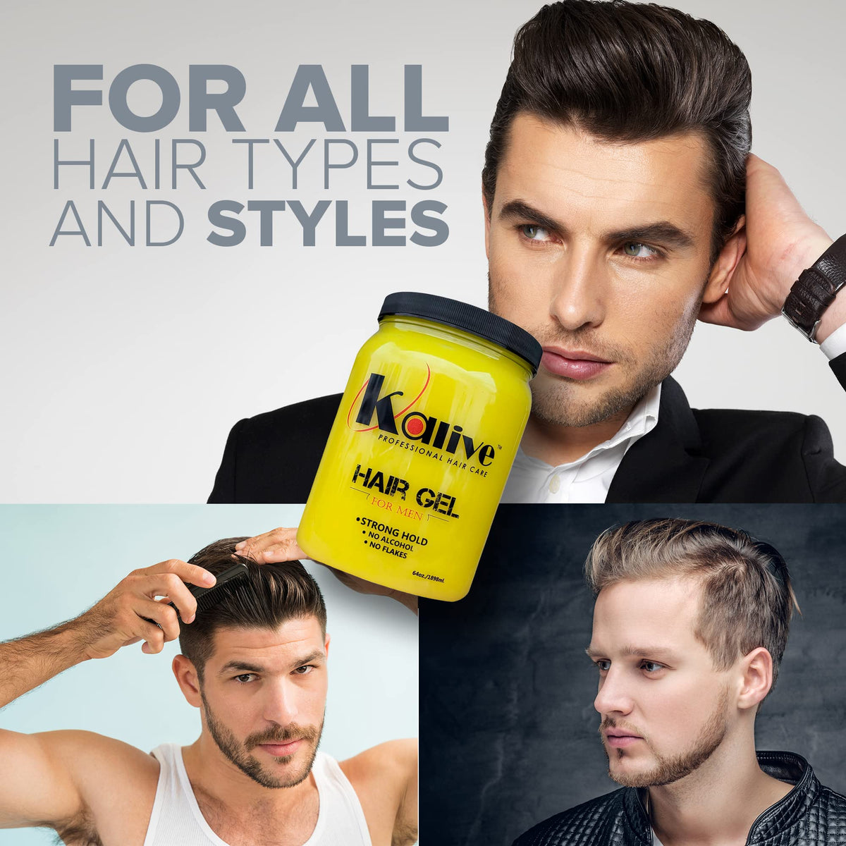 KALIVE 2 STYLE slick-back haircut showing strong hold with low shine