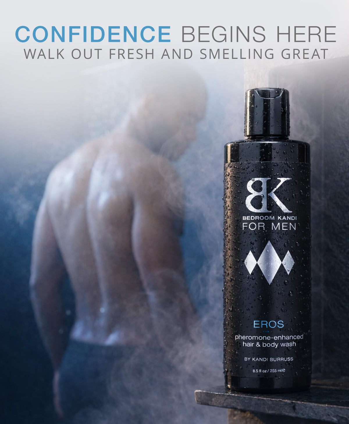 Kandi body wash in shower scene showing fresh-feeling daily use