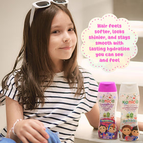 KANICA bottles next to child’s toy showing 13.5 fl oz size comparison