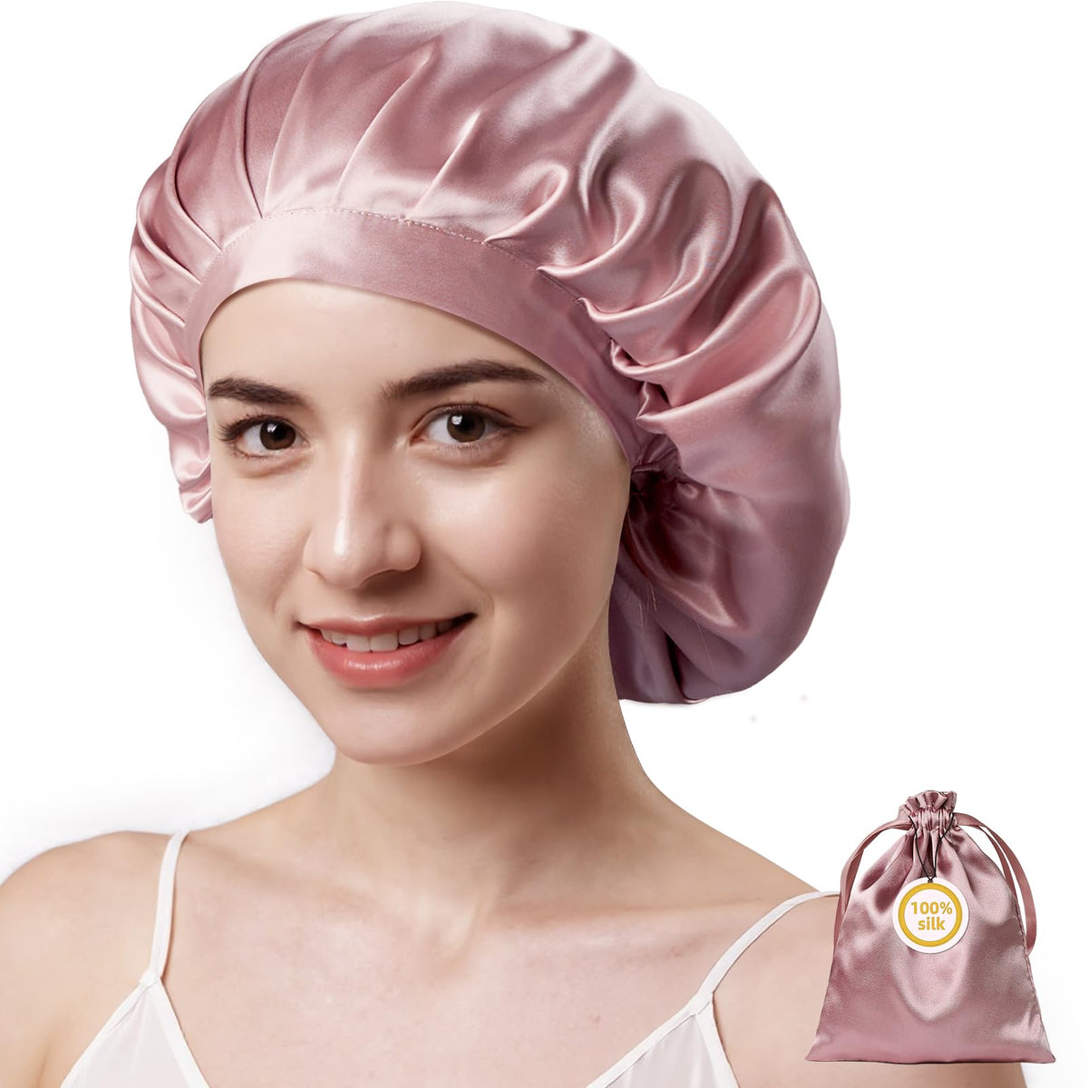 Kaome front packaging showing pink silk bonnet and gift box benefit presentation