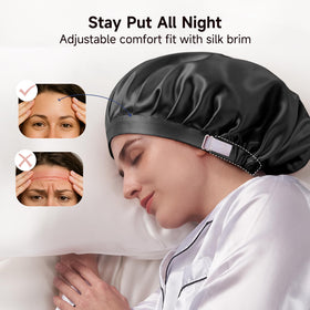 Kaome bonnet on model showing 13-inch diameter fitting voluminous hair