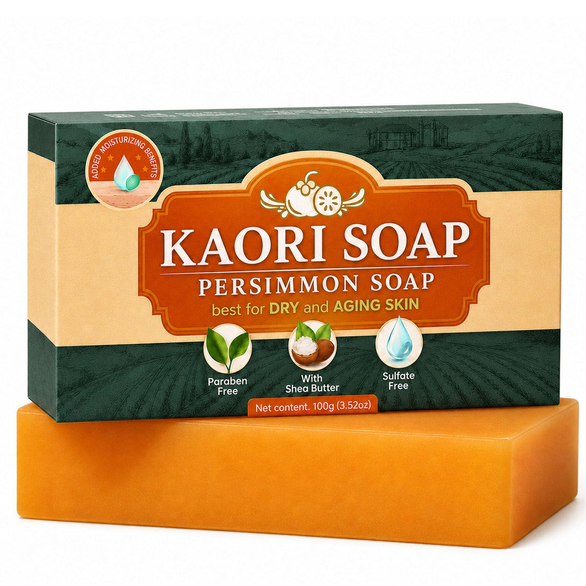 Kaori Soap front packaging showing product and benefits