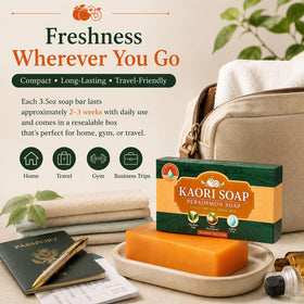 Kaori Soap on bathroom shelf suggesting daily gentle moisturizing routine