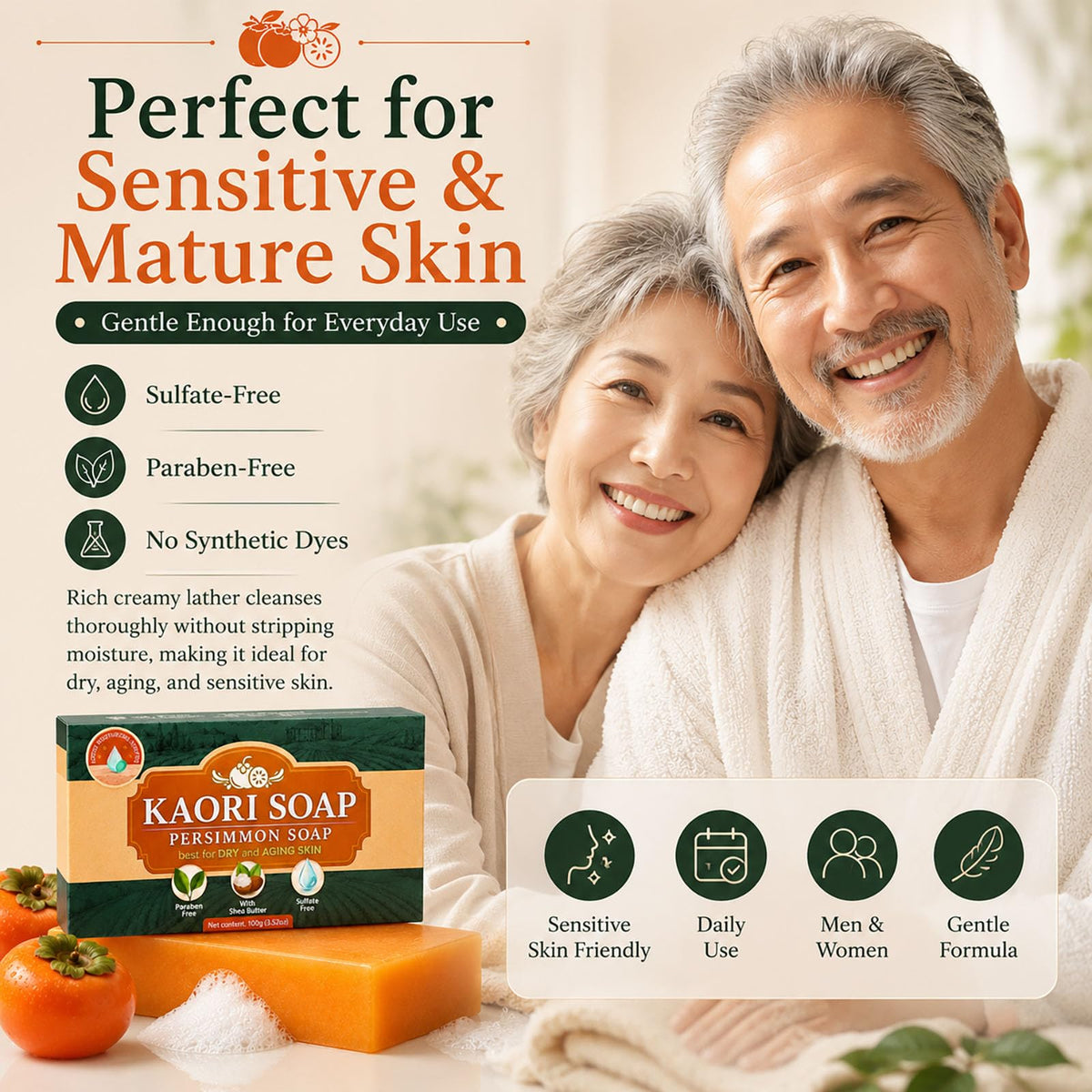 Kaori Soap held in hand to show compact size and travel convenience