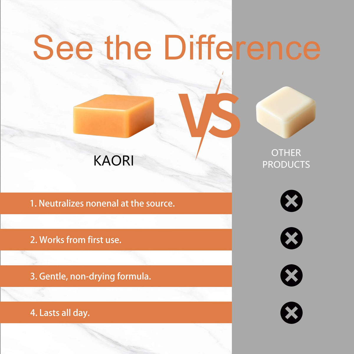 Kaori persimmon soap in shower lifestyle scene conveys fresh all-day feeling