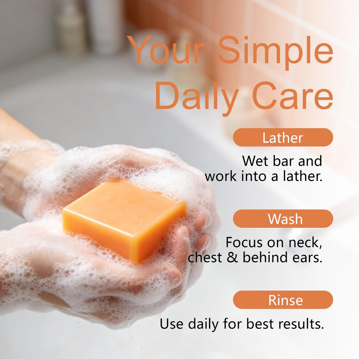 Kaori persimmon soap lather in hand demonstrates gentle cleansing benefit