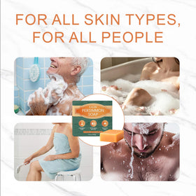 Kaori persimmon soap size comparison next to hand shows compact travel-friendly benefit