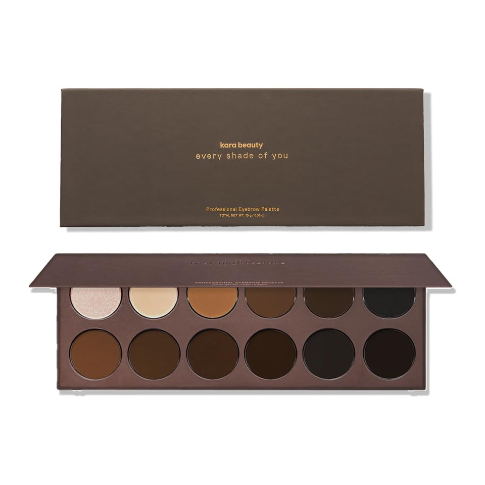 Kara Beauty brow palette front view showing full 16-shade selection and compact