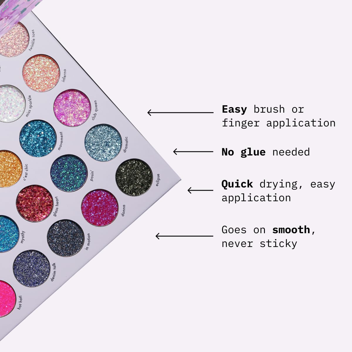 Kara Beauty eyeshadow application close-up highlighting bold glitter payoff and clean edges