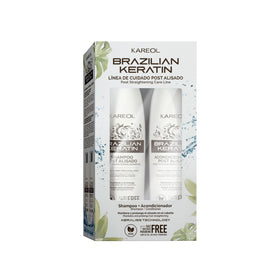 Kareol front packaging kit showing both shampoo and conditioner and professional results