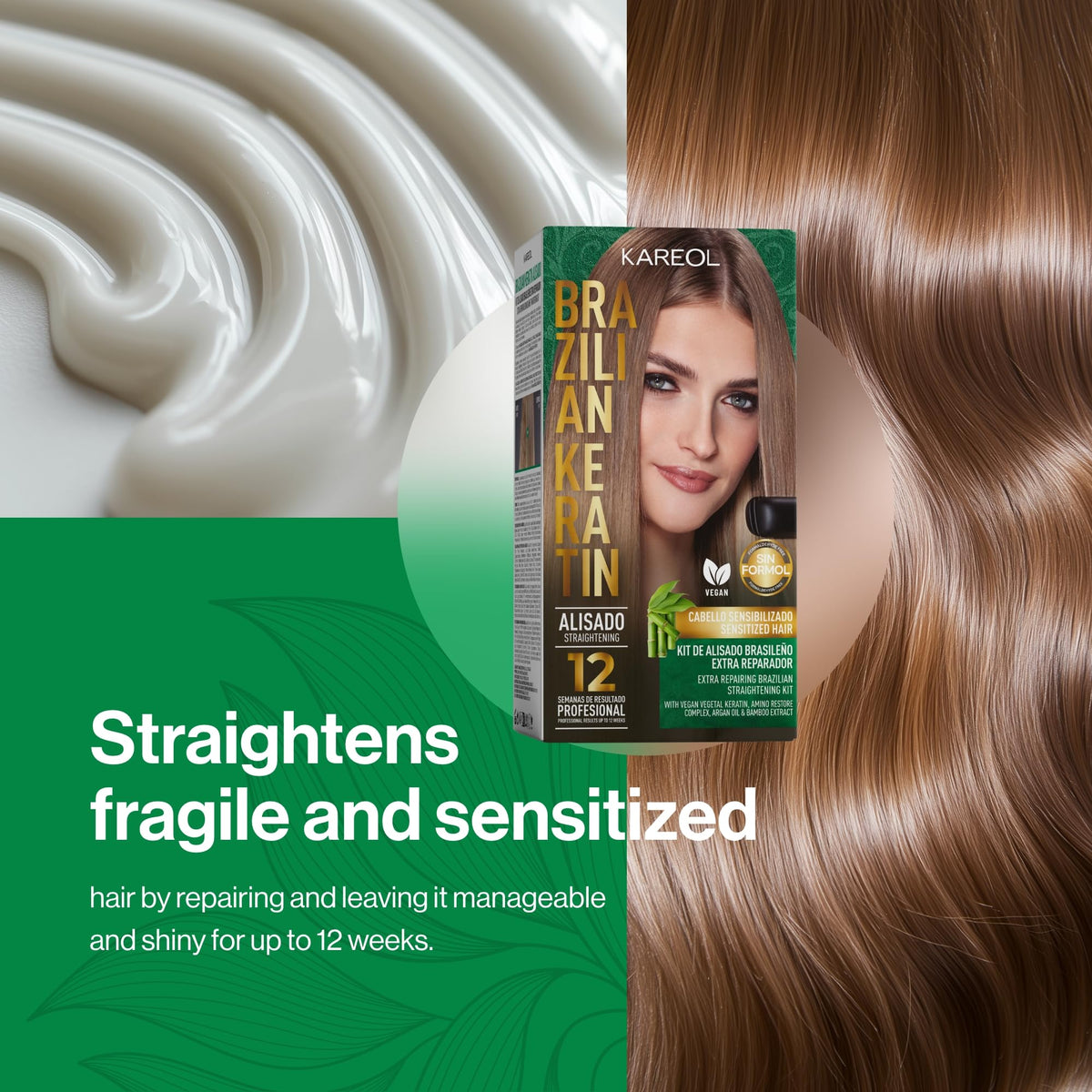 Kareol label close-up showing vegan and formaldehyde-free claims
