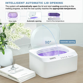 Karite auto open lid action revealing ready wax quickly and safely
