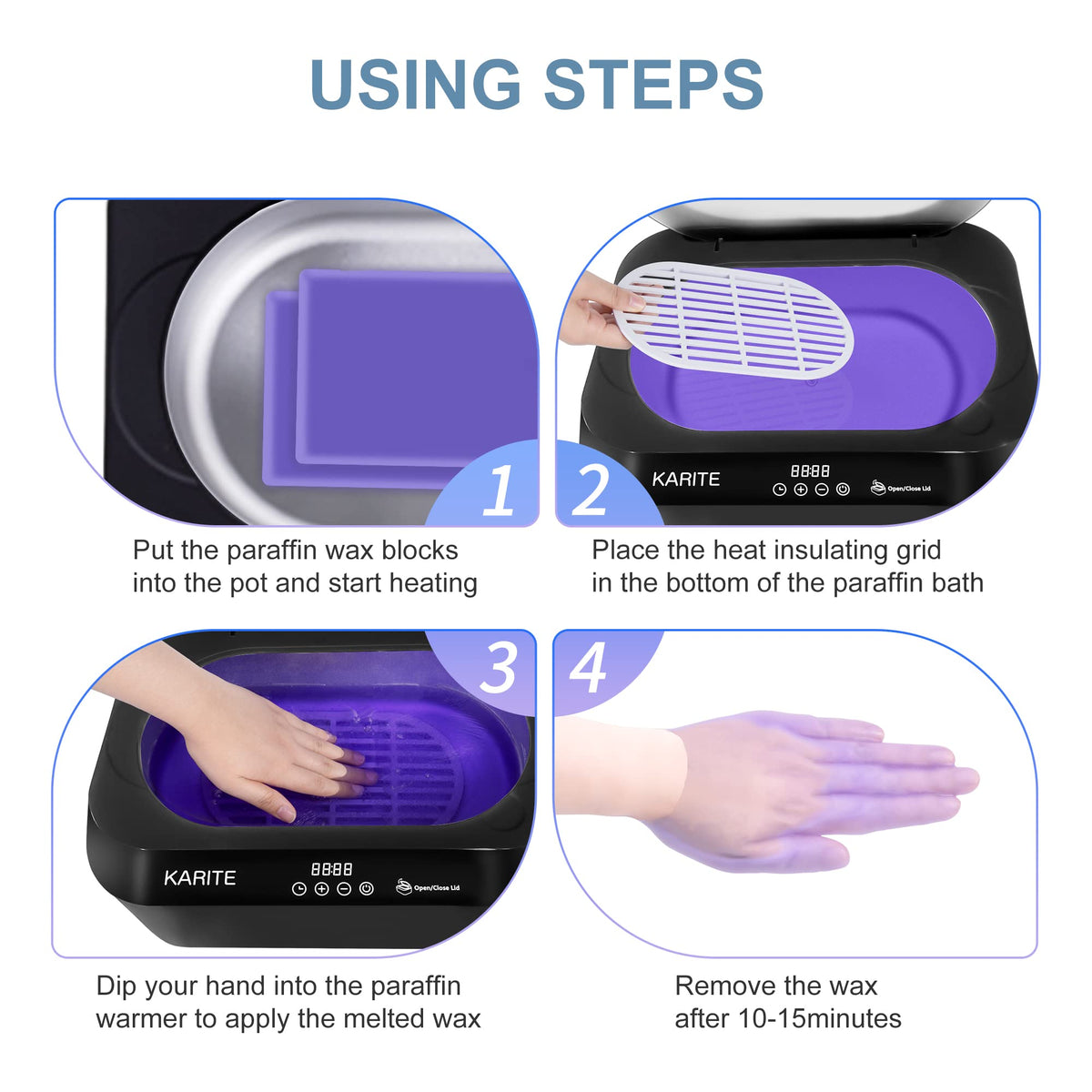 Karite auto-open lid action revealing quicker readiness and reduced heat loss