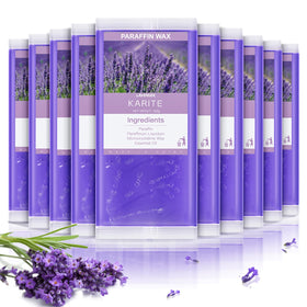 karite front packaging showing 10-pack lavender paraffin for convenience