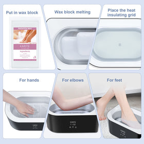karite hand dip treatment showing warm paraffin use and moisturizing benefit