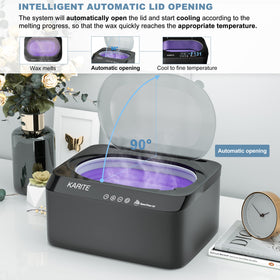 Karite metal heating pot closeup demonstrating fast 20-minute melt performance