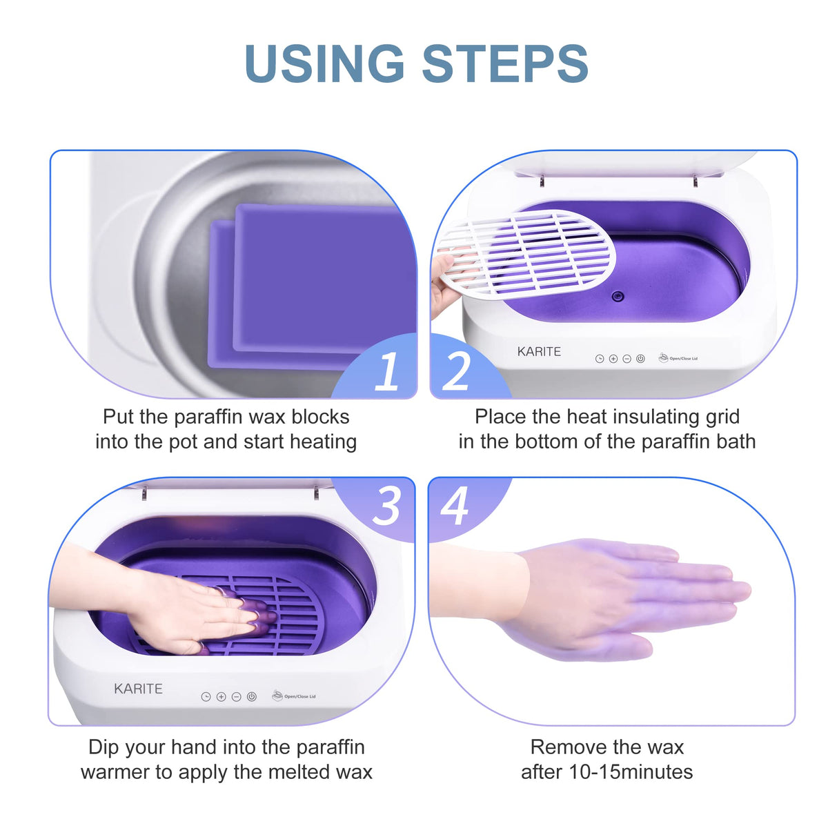 Karite paraffin dip in use with hands submerged for soothing warmth