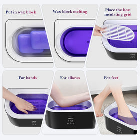 karite paraffin melting in warmer illustrating easy scoop and use