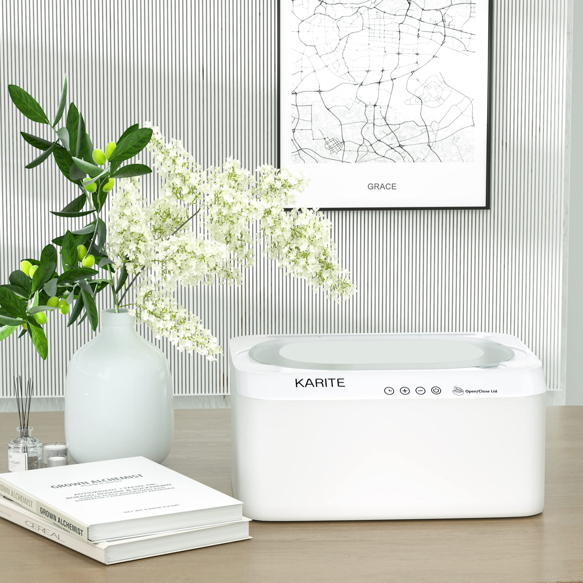 Karite wax refills arranged beside warmer for convenient replenishment