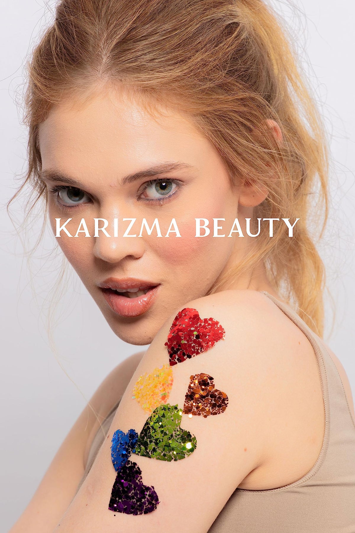 KARIZMA top view of six rainbow shades showing holographic sparkle for bright color