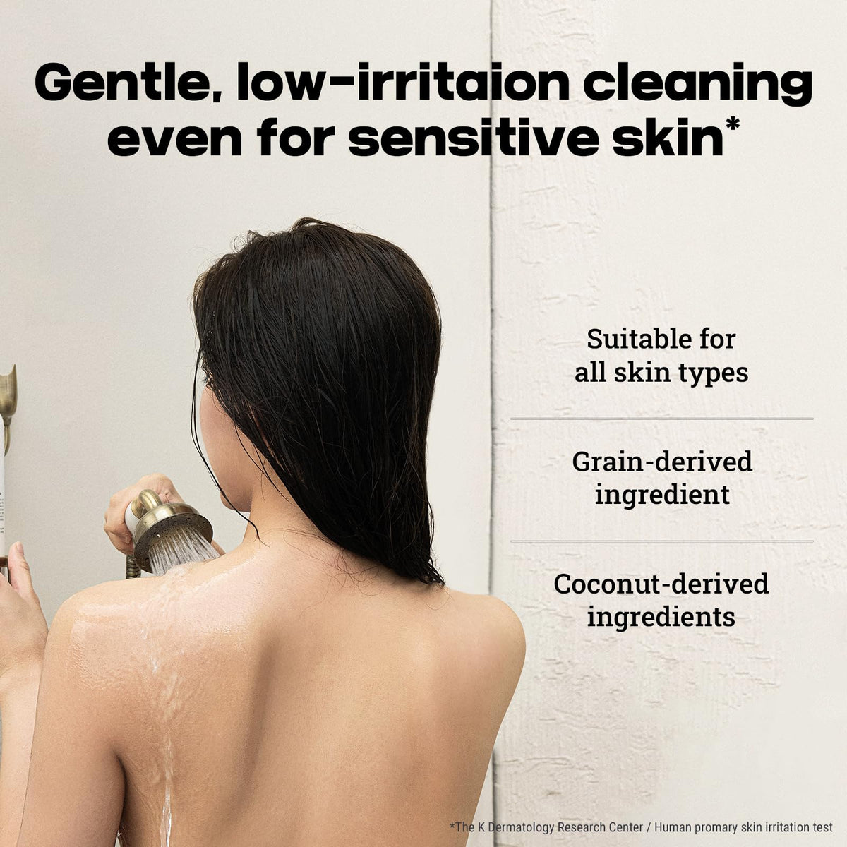 Karl&Häns bottle in shower scene illustrating daily refreshing cleanse