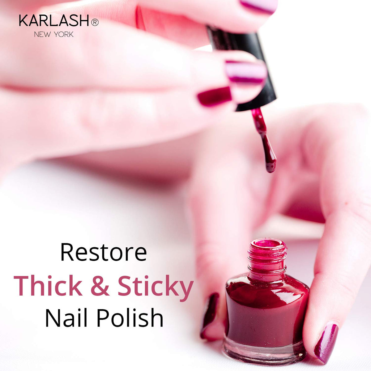 Karlash thinner mixing inside a nail polish bottle to restore smooth application