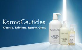 KarmaCeuticles before and after texture mockup showing clearer skin