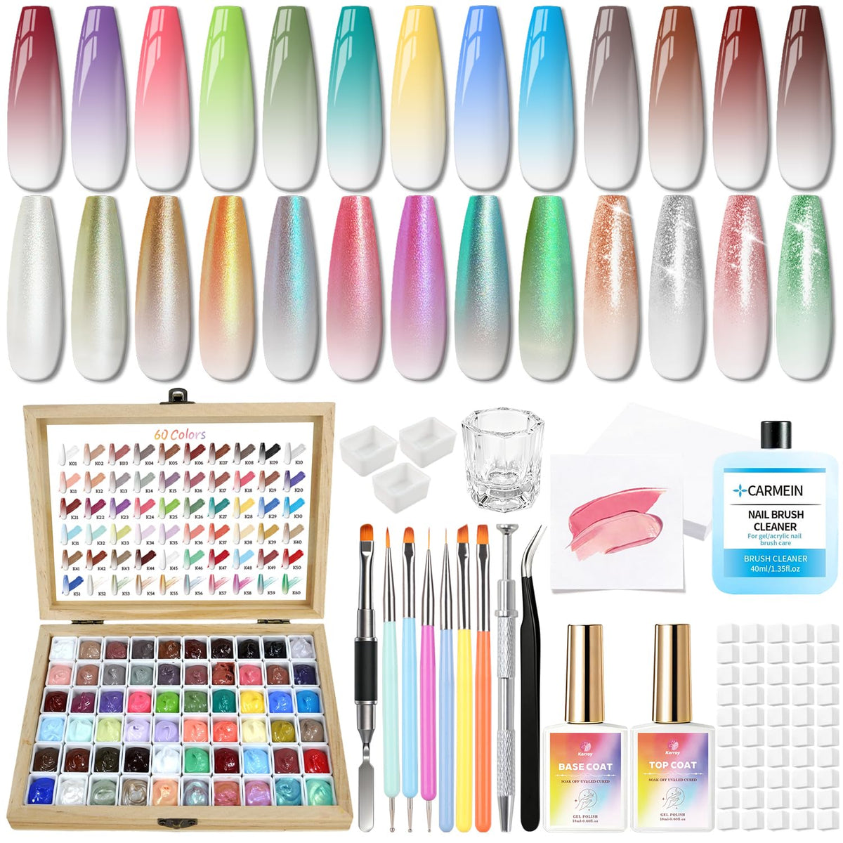 karroy front packaging showing 60-color gel palette and tools for quick application