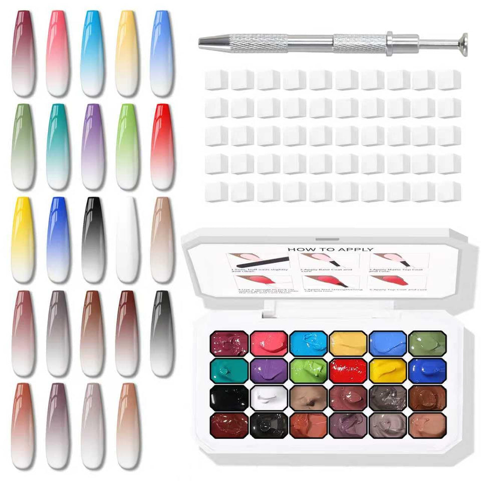 Karroy palette front packaging displaying 24 colorful gel pans and included tools for easy selection