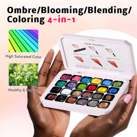 Karroy hand patting sponge on nail demonstrating ombre application and quick UV/LED curing benefit