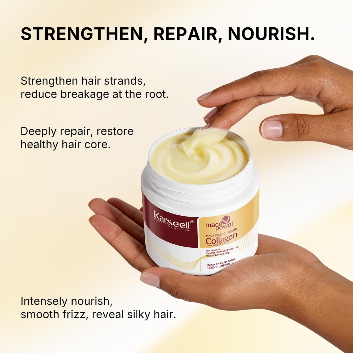 Karseell before and after hair showing restored shine and smoother strands benefit