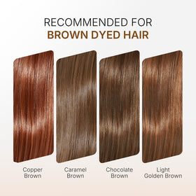 Karseell before and after on brown hair showing improved tone and reduced brassiness