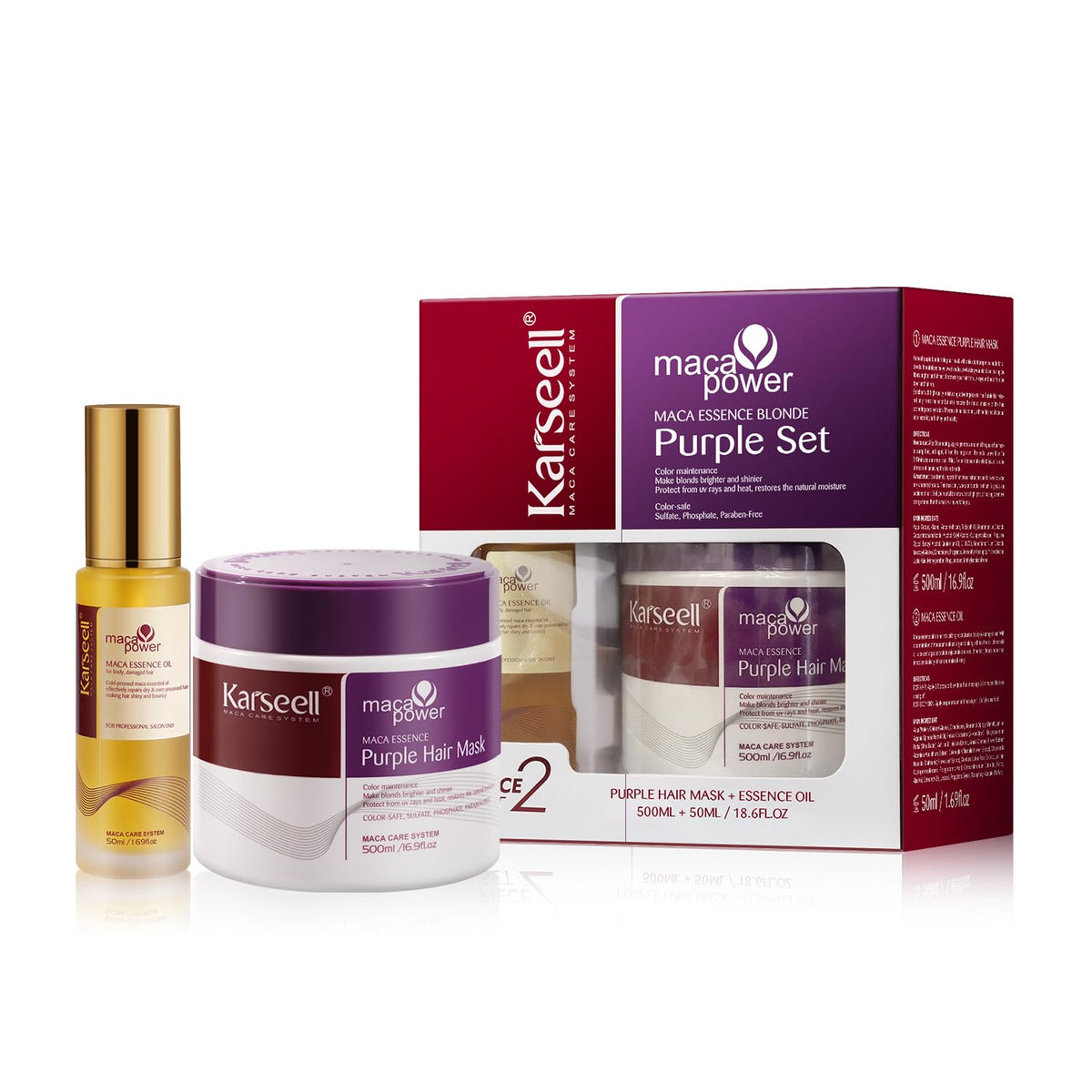 Karseell front packaging showing mask and oil, clear two-step system benefit