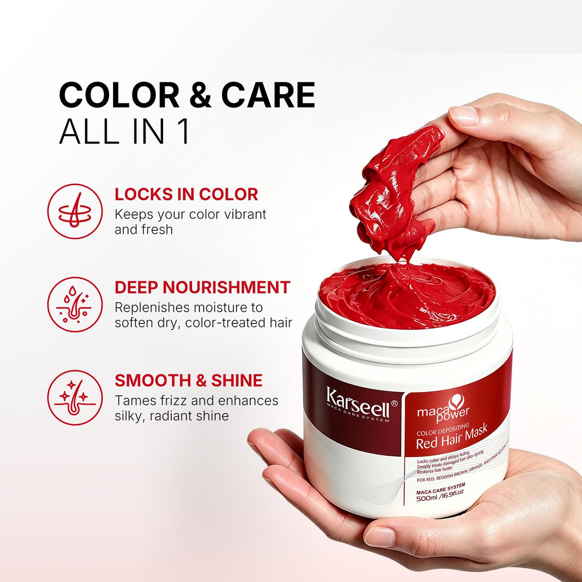 Karseell creamy red mask texture close-up showing rich pigment and hydrating feel
