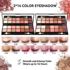 KARUIZI open eyeshadow palettes displaying 14 shades each for versatile looks