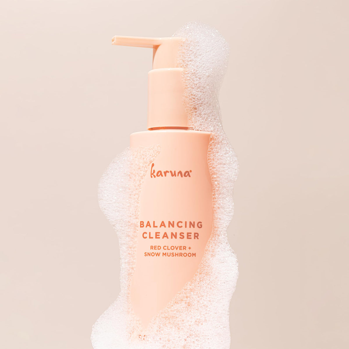 Karuna cleanser staged on bathroom counter for daily routine benefit