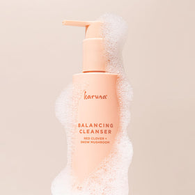 Karuna cleanser staged on bathroom counter for daily routine benefit