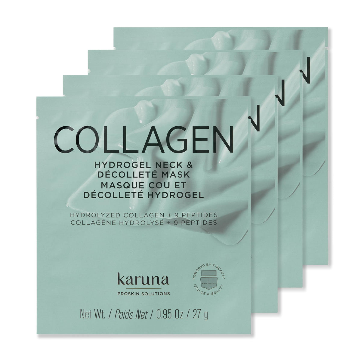 Karuna front packaging showing 4-pack neck masks and benefit of targeted hydration