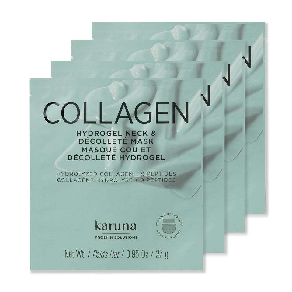 Karuna front packaging showing 4-pack neck masks and benefit of targeted hydration